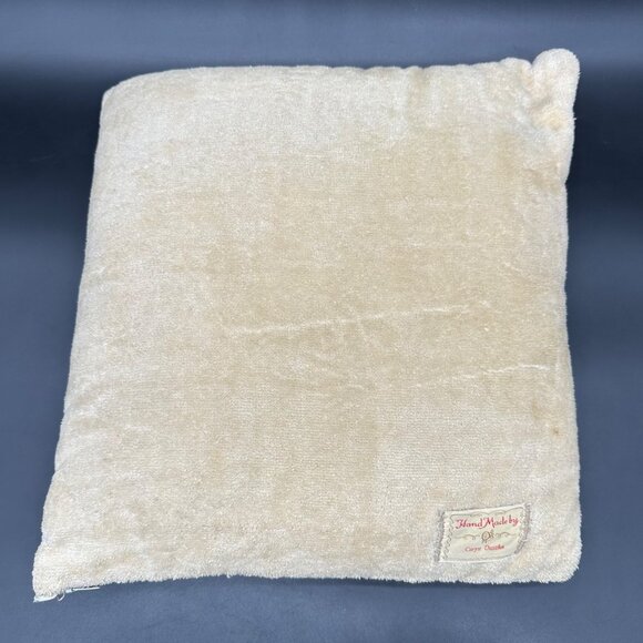 Vintage Throw Pillow Handmade Needlepoint Brown Beige Floral Boho Retro Decorati - Picture 3 of 10